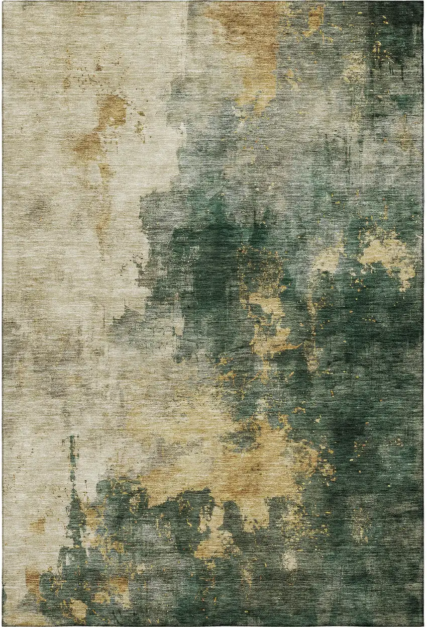 Fern Green Gold And Silver Abstract Washable Area Rug With UV Protection Photo 3