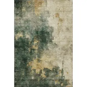 Photo of Fern Green Gold And Silver Abstract Washable Area Rug With UV Protection