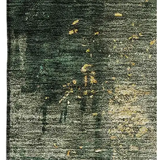 Fern Green Gold And Silver Abstract Washable Area Rug With UV Protection Photo 2