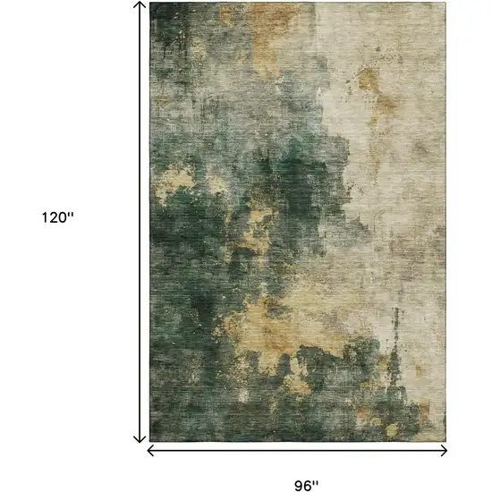 Fern Green Gold And Silver Abstract Washable Area Rug With UV Protection Photo 7