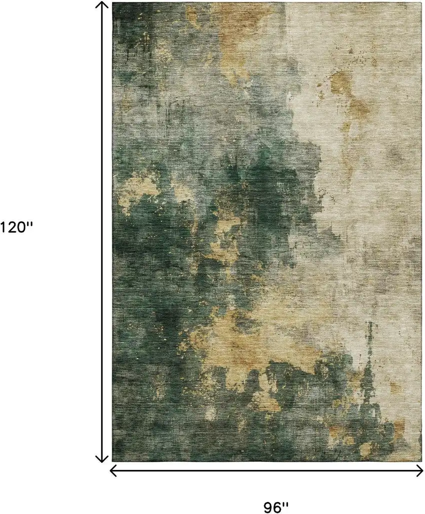 Fern Green Gold And Silver Abstract Washable Area Rug With UV Protection Photo 7