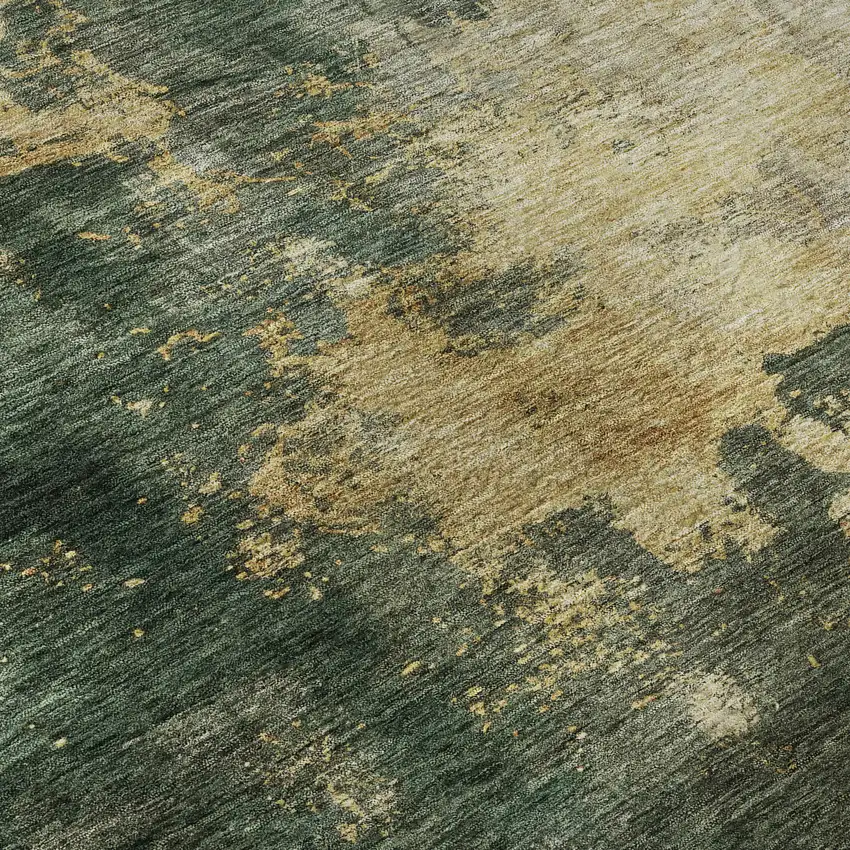 Fern Green Gold And Silver Abstract Washable Area Rug With UV Protection Photo 9