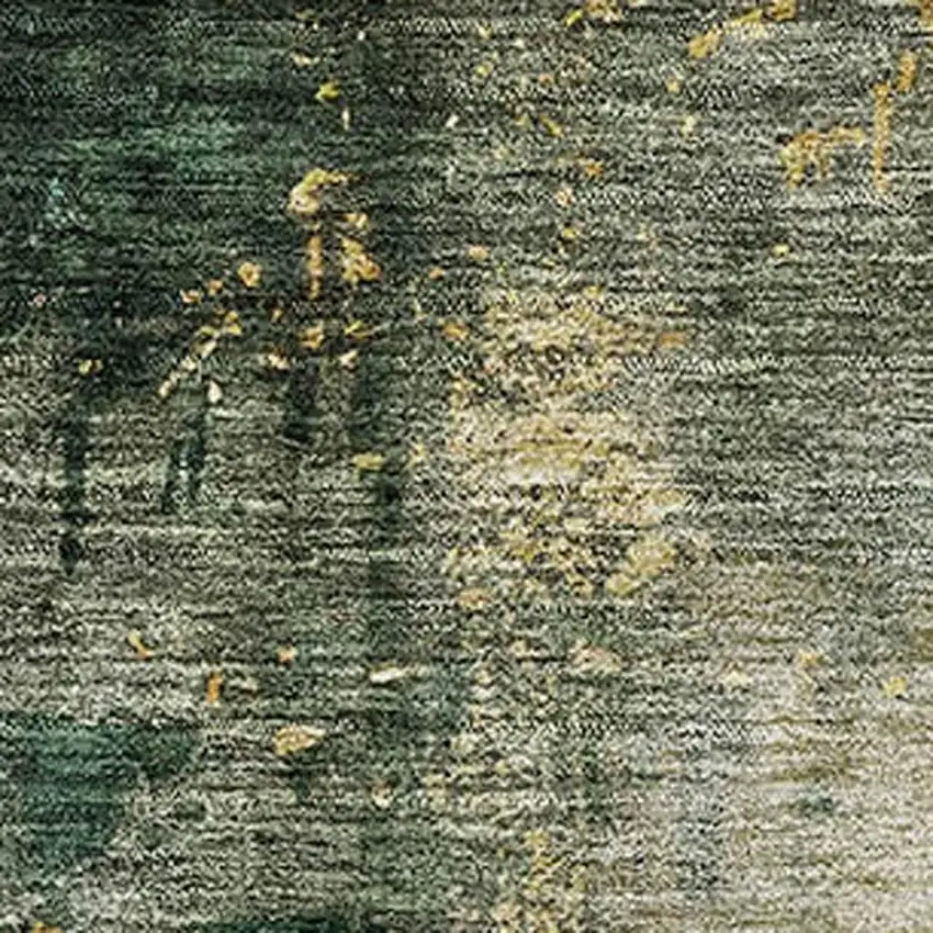 Fern Green Gold And Silver Abstract Washable Area Rug With UV Protection Photo 2