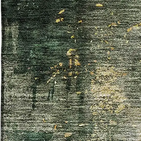 Fern Green Gold And Silver Abstract Washable Area Rug With UV Protection Photo 2