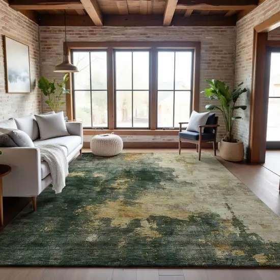 Fern Green Gold And Silver Abstract Washable Area Rug With UV Protection Photo 4