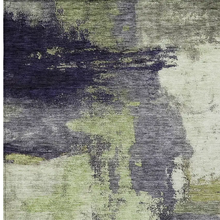 Fern Green Gray And Black Abstract Washable Indoor Outdoor Area Rug Photo 5