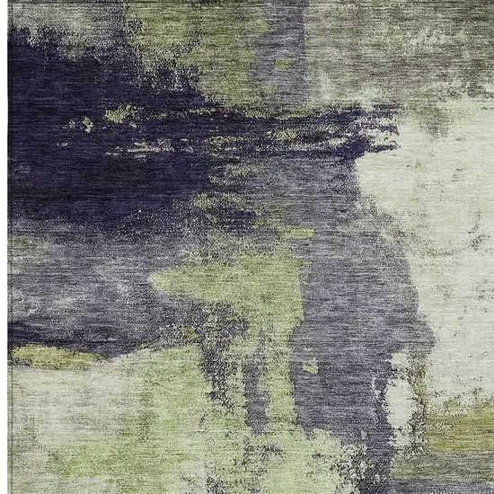 Fern Green Gray And Black Abstract Washable Indoor Outdoor Area Rug Photo 5