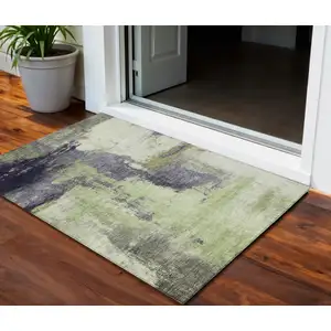 Photo of Fern Green Gray And Black Abstract Washable Indoor Outdoor Area Rug
