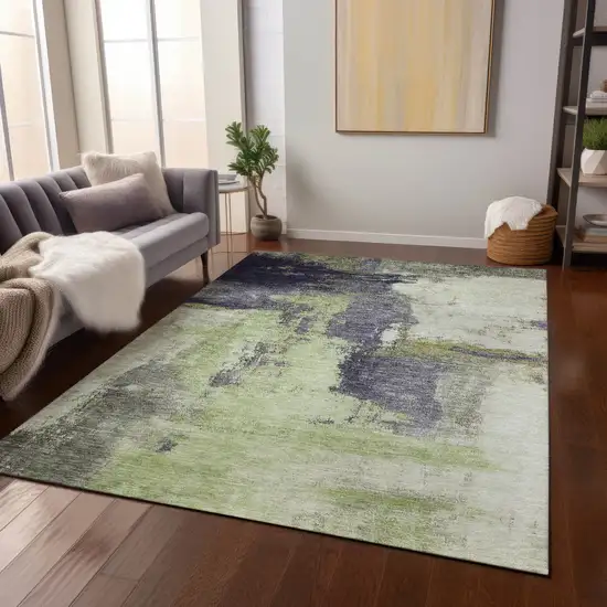 Fern Green Gray And Black Abstract Washable Indoor Outdoor Area Rug Photo 9