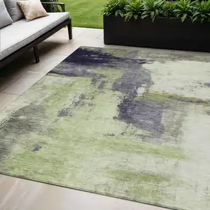 Photo of Fern Green Gray And Black Abstract Washable Indoor Outdoor Area Rug
