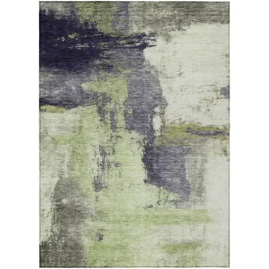 Fern Green Gray And Black Abstract Washable Indoor Outdoor Area Rug Photo 2