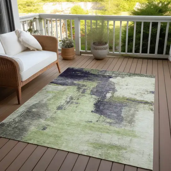 Fern Green Gray And Black Abstract Washable Indoor Outdoor Area Rug Photo 7