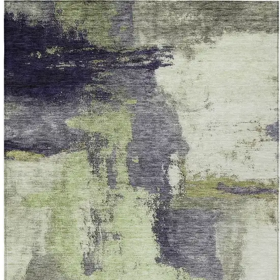Fern Green Gray And Black Abstract Washable Indoor Outdoor Area Rug Photo 5