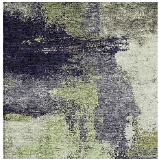 Fern Green Gray And Black Abstract Washable Indoor Outdoor Area Rug Photo 5