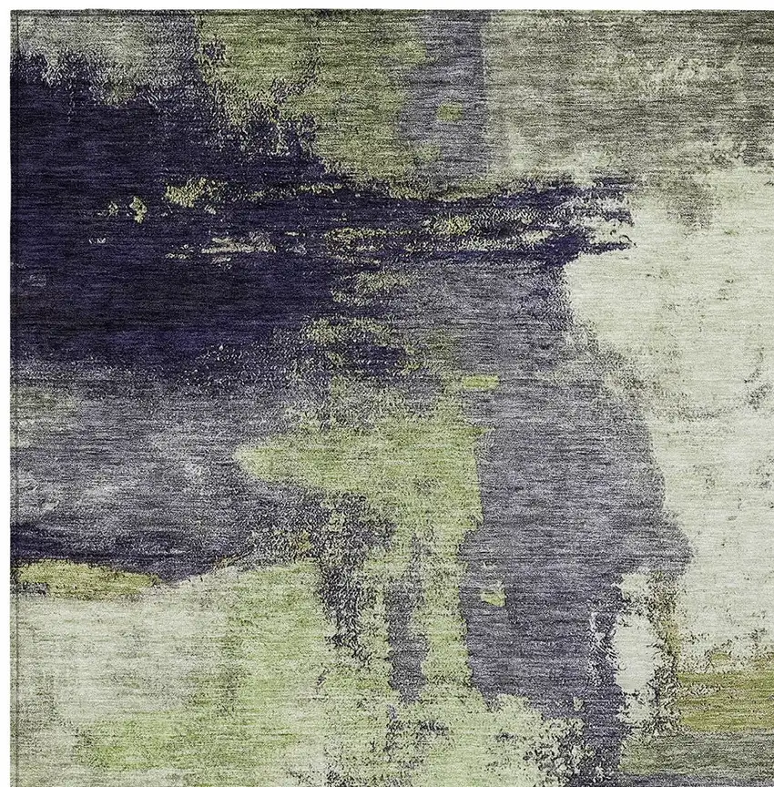 Fern Green Gray And Black Abstract Washable Indoor Outdoor Area Rug Photo 5