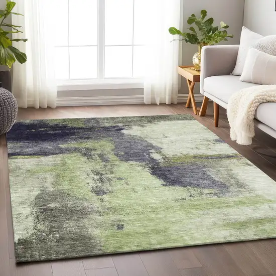 Fern Green Gray And Black Abstract Washable Indoor Outdoor Area Rug Photo 8