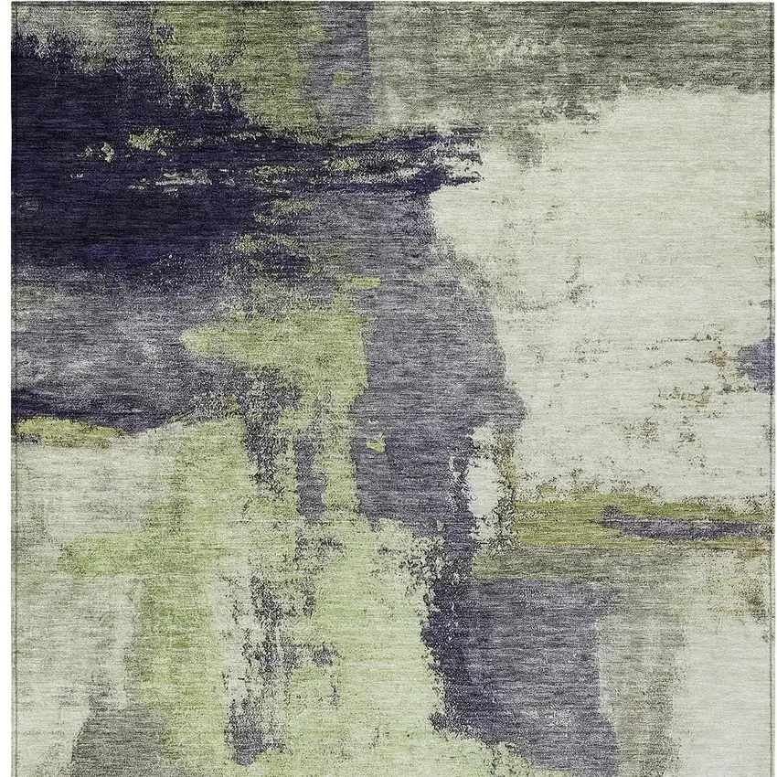 Fern Green Gray And Black Abstract Washable Indoor Outdoor Area Rug Photo 5