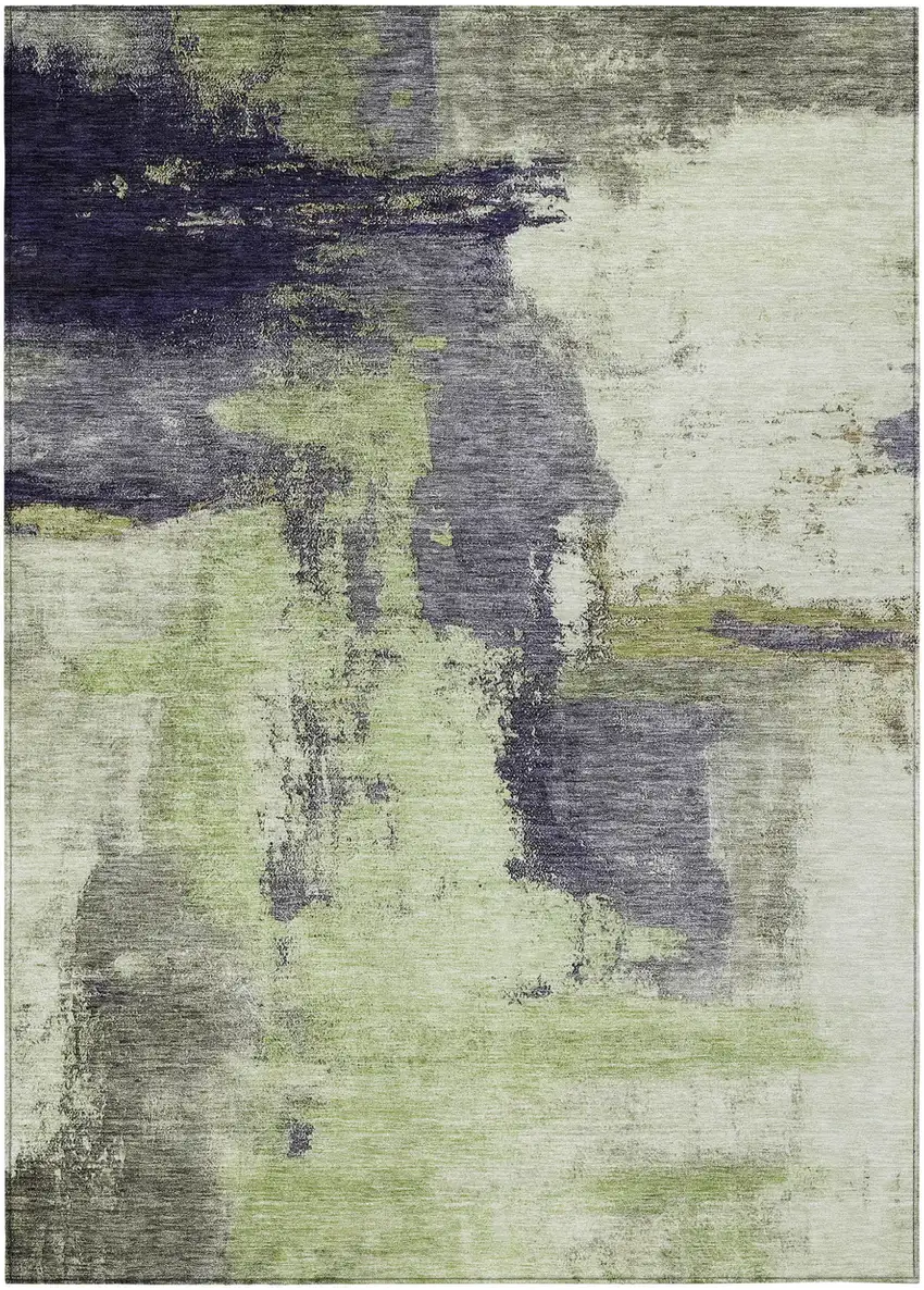 Fern Green Gray And Black Abstract Washable Indoor Outdoor Area Rug Photo 2