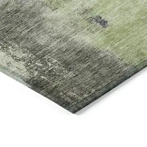 Photo of Fern Green Gray And Black Abstract Washable Indoor Outdoor Area Rug