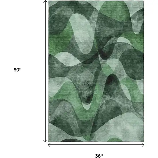 Fern Green Gray And Ivory Abstract Washable Area Rug With UV Protection Photo 6