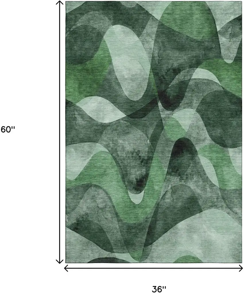 Fern Green Gray And Ivory Abstract Washable Area Rug With UV Protection Photo 6