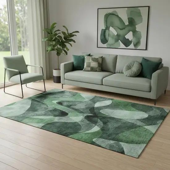 Fern Green Gray And Ivory Abstract Washable Area Rug With UV Protection Photo 1