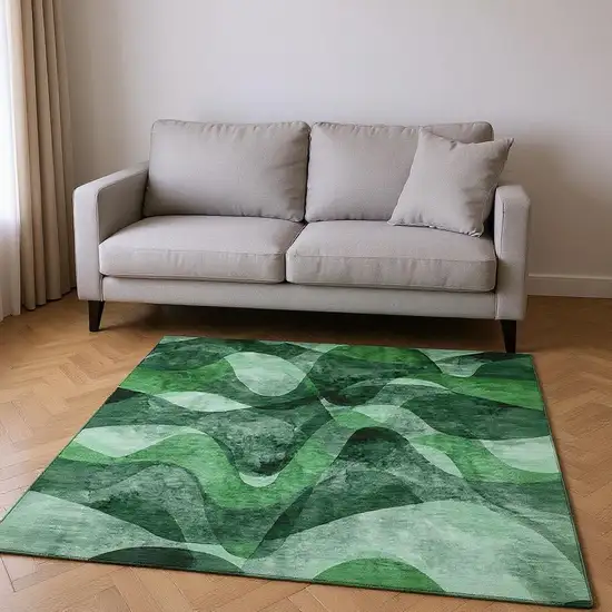 Fern Green Gray And Ivory Abstract Washable Area Rug With UV Protection Photo 2