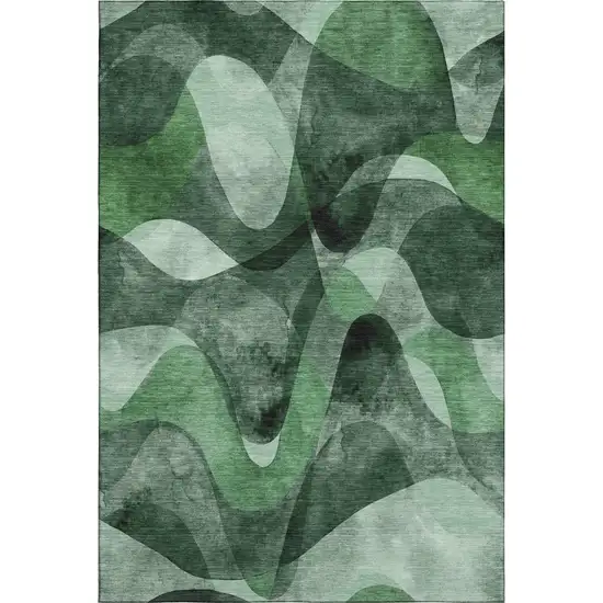Fern Green Gray And Ivory Abstract Washable Area Rug With UV Protection Photo 1