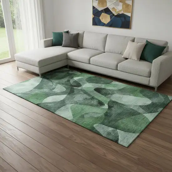 Fern Green Gray And Ivory Abstract Washable Area Rug With UV Protection Photo 1