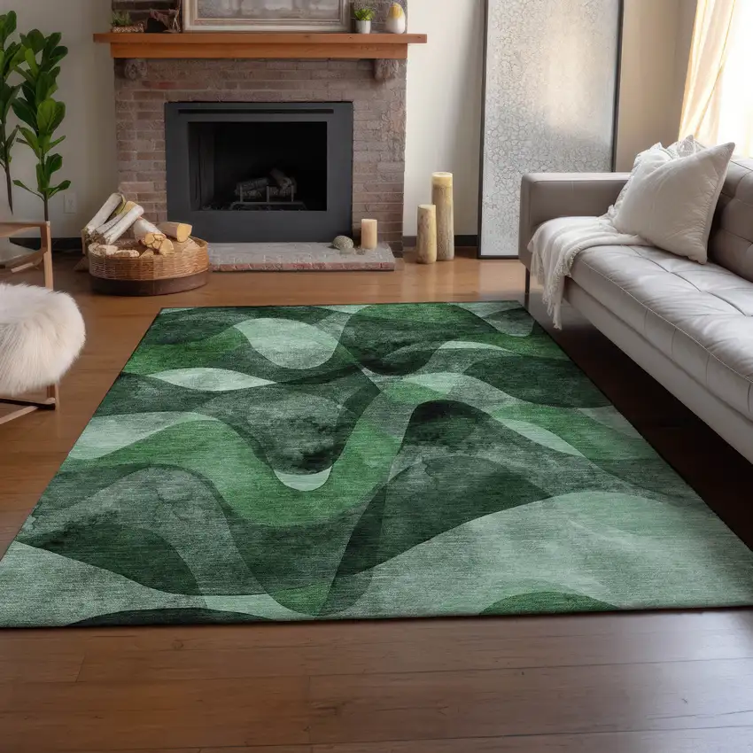 Fern Green Gray And Ivory Abstract Washable Area Rug With UV Protection Photo 6