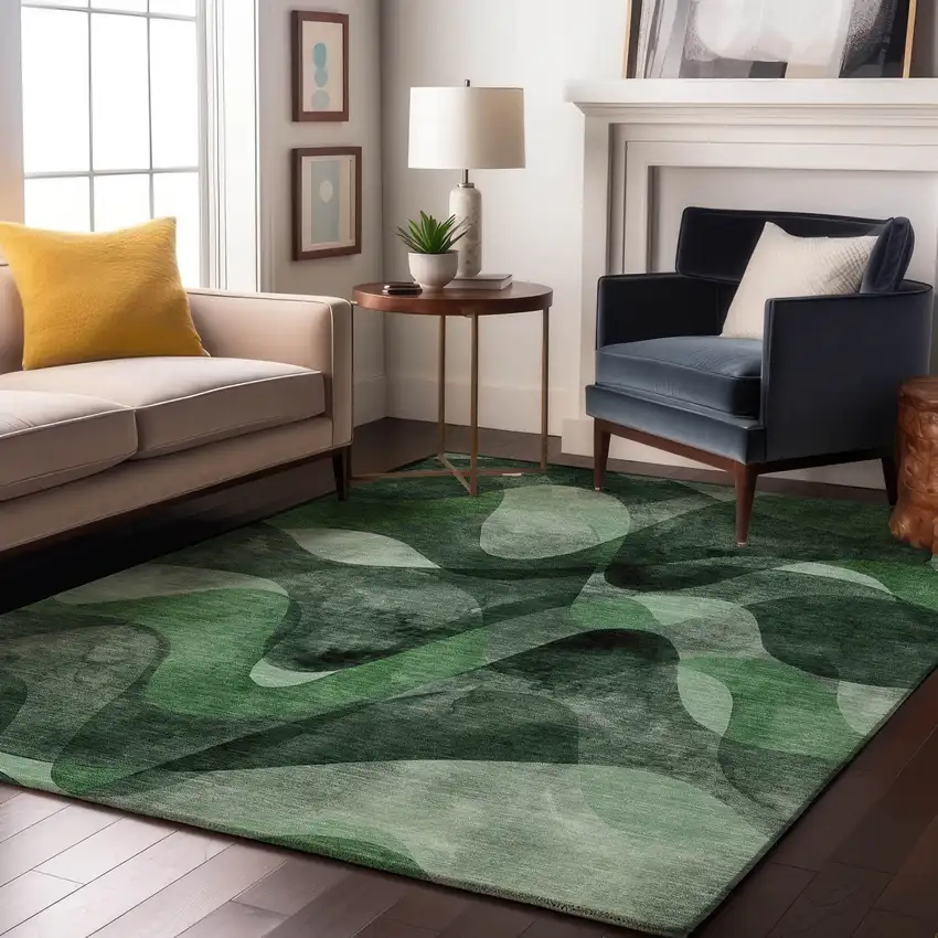 Fern Green Gray And Ivory Abstract Washable Area Rug With UV Protection Photo 5
