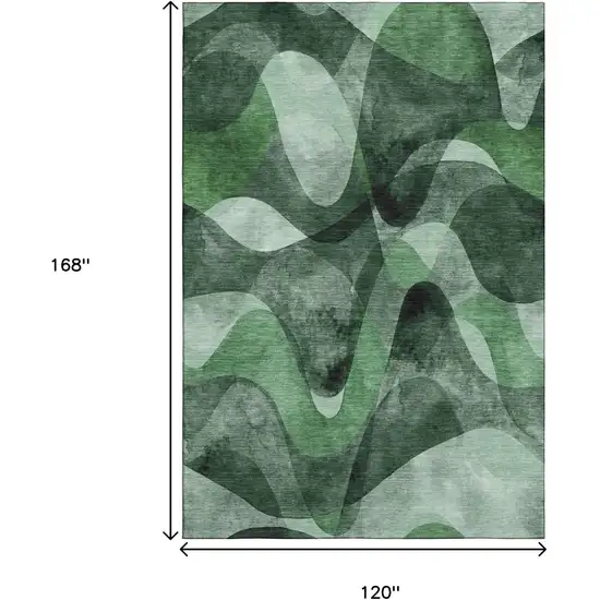 Fern Green Gray And Ivory Abstract Washable Area Rug With UV Protection Photo 3