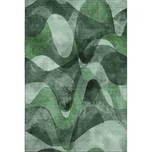 Photo of Fern Green Gray And Ivory Abstract Washable Area Rug With UV Protection