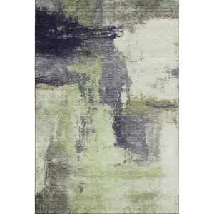 Photo of Fern Green Gray And Ivory Abstract Washable Area Rug With UV Protection