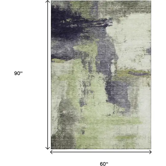 Fern Green Gray And Ivory Abstract Washable Area Rug With UV Protection Photo 9