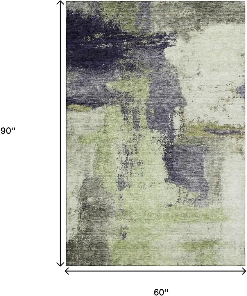 Fern Green Gray And Ivory Abstract Washable Area Rug With UV Protection Photo 9