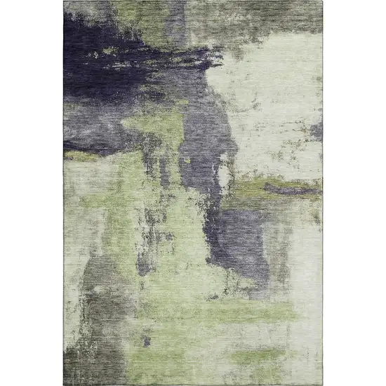 Fern Green Gray And Ivory Abstract Washable Area Rug With UV Protection Photo 1