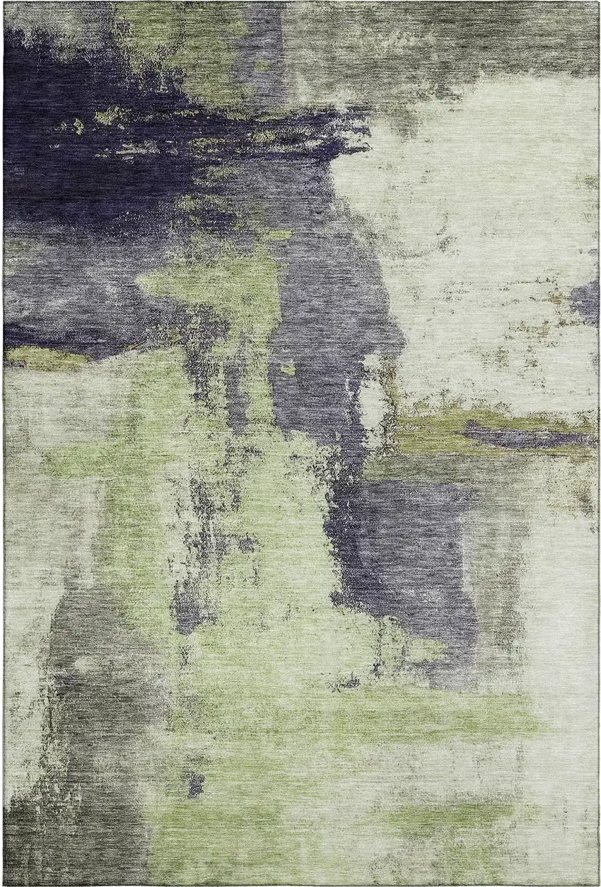 Fern Green Gray And Ivory Abstract Washable Area Rug With UV Protection Photo 1