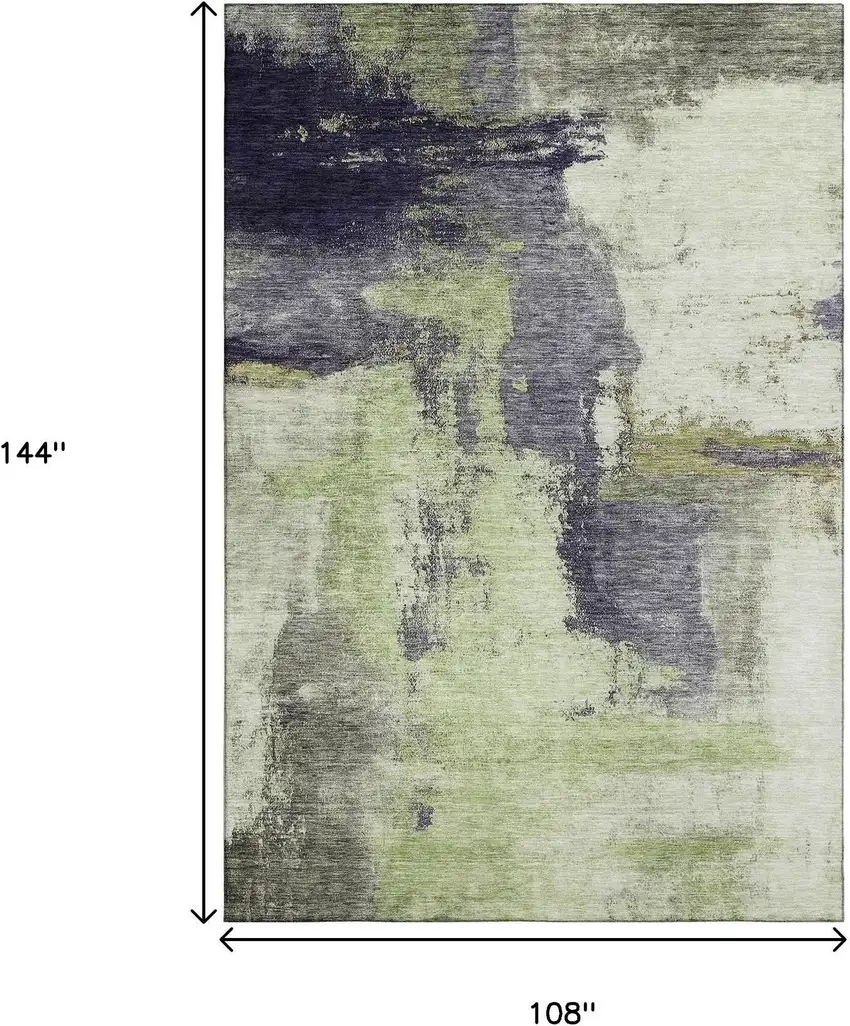 Fern Green Gray And Ivory Abstract Washable Area Rug With UV Protection Photo 9