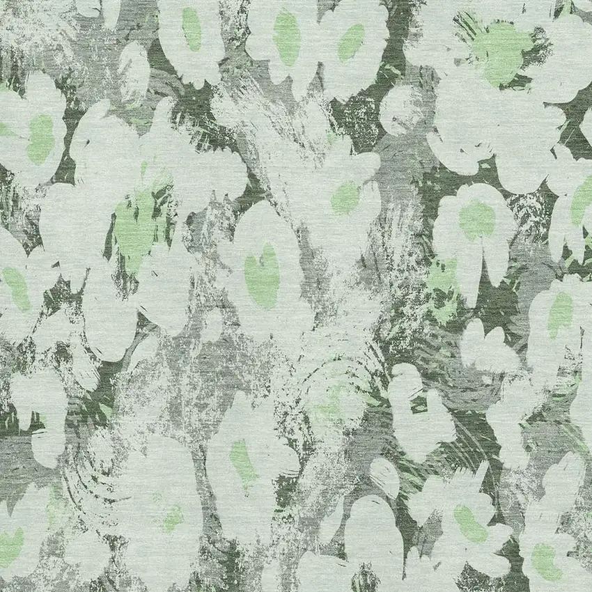 Fern Green Gray And Ivory Floral Washable Area Rug With UV Protection Photo 2
