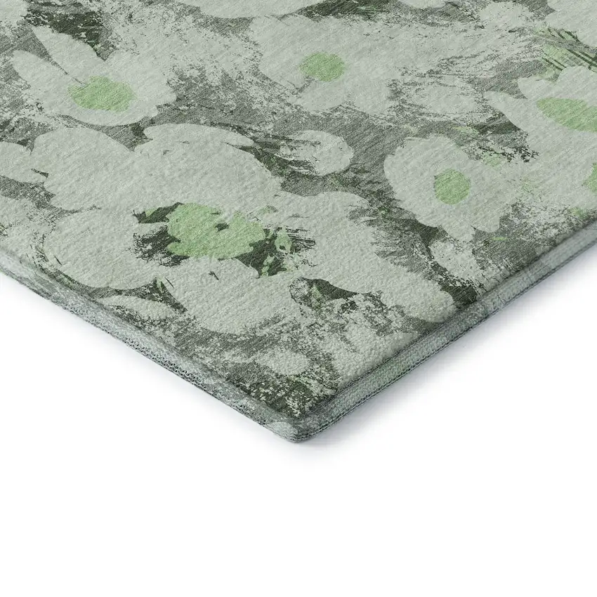 Fern Green Gray And Ivory Floral Washable Area Rug With UV Protection Photo 7
