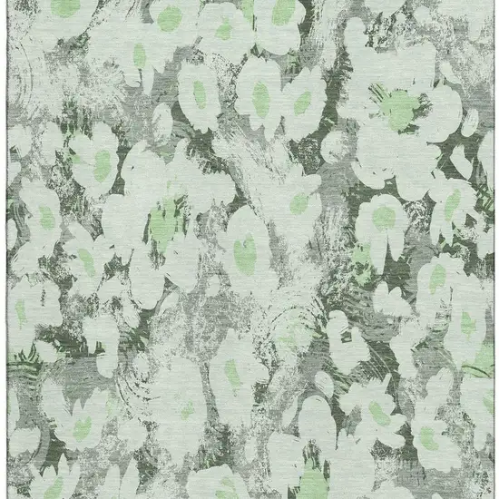 Fern Green Gray And Ivory Floral Washable Area Rug With UV Protection Photo 3