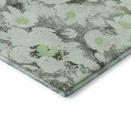 Fern Green Gray And Ivory Floral Washable Area Rug With UV Protection Photo 7
