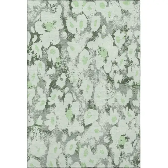 Fern Green Gray And Ivory Floral Washable Area Rug With UV Protection Photo 3