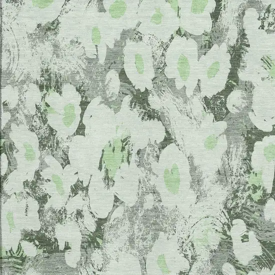 Fern Green Gray And Ivory Floral Washable Area Rug With UV Protection Photo 2