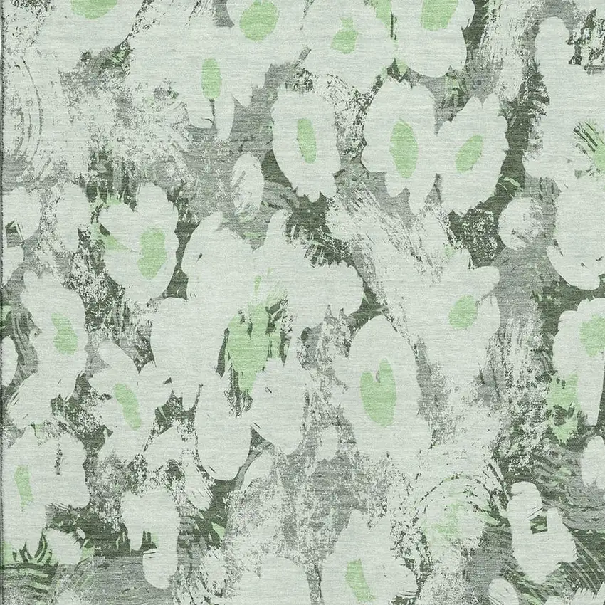 Fern Green Gray And Ivory Floral Washable Area Rug With UV Protection Photo 2