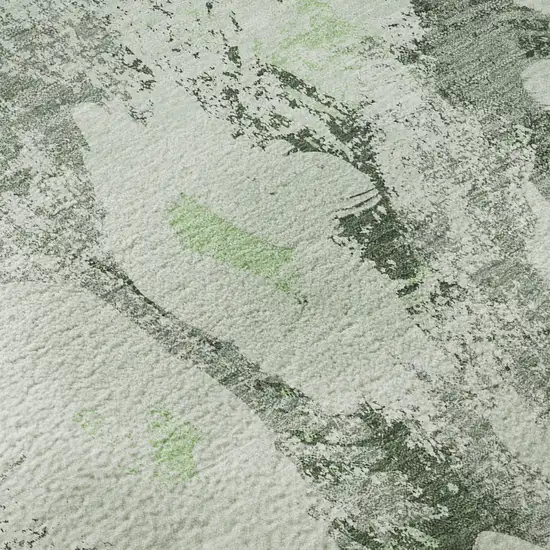 Fern Green Gray And Ivory Floral Washable Area Rug With UV Protection Photo 9