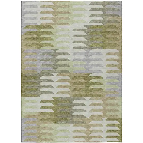 Fern Green Gray And Ivory Geometric Washable Indoor Outdoor Area Rug Photo 2