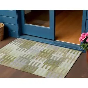 Photo of Fern Green Gray And Ivory Geometric Washable Indoor Outdoor Area Rug
