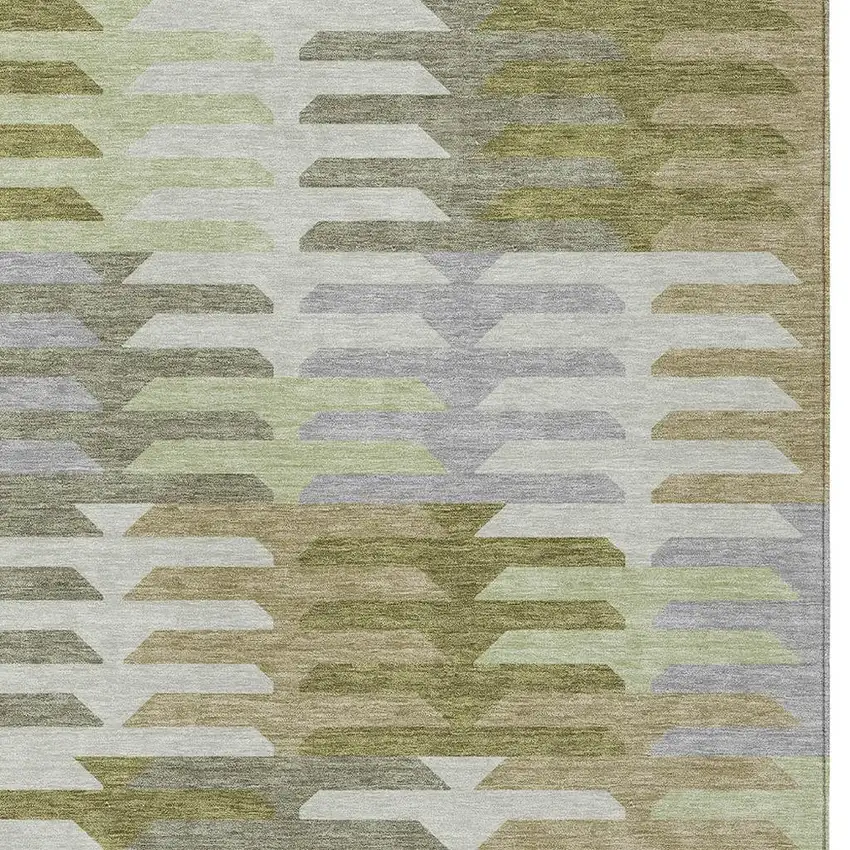 Fern Green Gray And Ivory Geometric Washable Indoor Outdoor Area Rug Photo 6